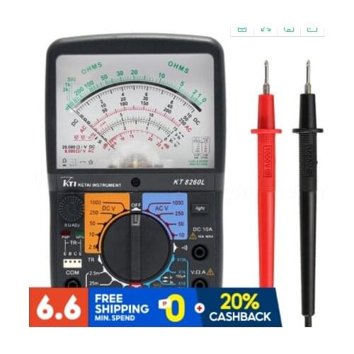 Digital Multimeter KT8260L Analog Multimeter ACV/DCV/DCA/Electric Resistance Tester with 2pcs Test Pen