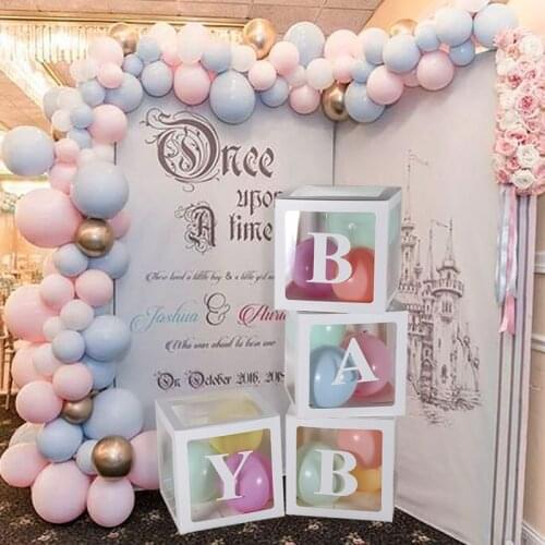 CYUAN A-Z Letter Name Transparent Balloon Box BABY ONE Blocks Boy Girl Party Gift Box Baby Shower Wedding Decor Birthday Party