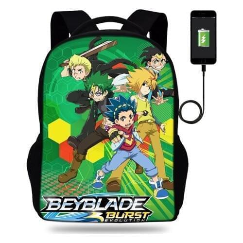 Cartoon Beyblade Show Print Bag Kids Casual Backpacks For Boys USB Charging Backpack For Boys School Book Bag For Teenagers