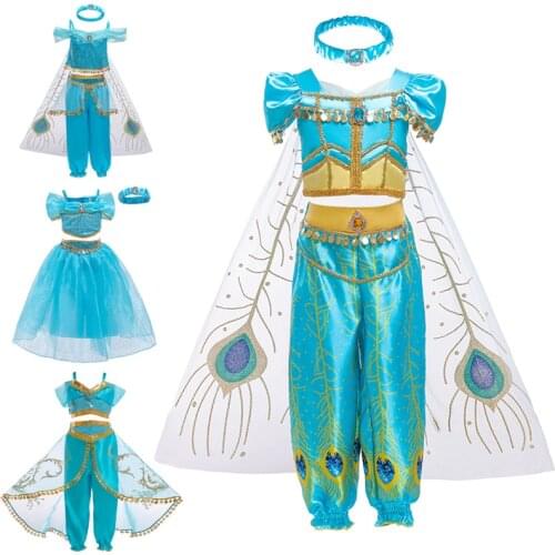 Kids Christmas Cosplay Jasmine Princess Dress Indian Belly Dance Costume Girls Children Fancy Dresses Up Party Birthday Costume