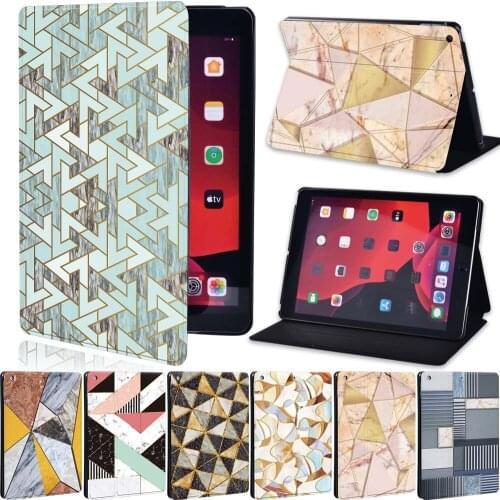 For Apple IPad 2 3 4 5 6 7 8/Air 1 2 3/mini 1 2 3 4 5/Pro 9.7" 10.5" 11"- Geometry Print Pattern Leather Stand Tablet Cover Case