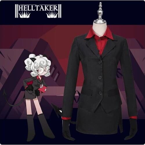 Helltaker Pandemonica Cosplay Costume Uniform Vest Shirt Pants Tail Ears Halloween for Adult the tired demon Outfit