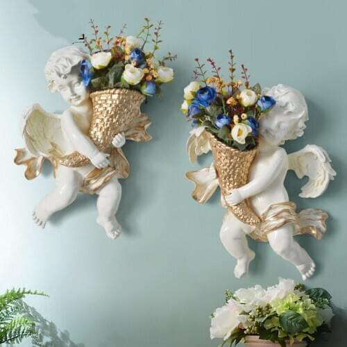[HHT] Nordic Wall Hanging Three-dimensional Angel Vases Livingroom TV Background Bedside Home Wall Decoration Ceramic Crafts