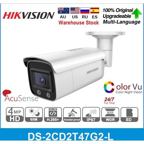 Hikvision DS-2CD2T47G2-L AcuSense IP Camera ColorVu 4MP Bullet IPC H.265+ SD Slot POE CCTV Face Capture replace DS-2CD2T47G1-L