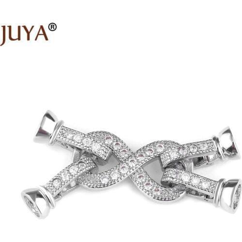 JUYA Supplies For Jewelry Copper Inlaid CZ Rhinestone Infinity Clasps For DIY Pearls Necklace Bracelet Beads End Cap Accessories