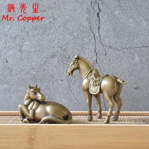 Chinese Classical Bronze War Horse Statue Solid Copper Animal Figurines Miniatures Antique Office Desktop Ornaments Decorations