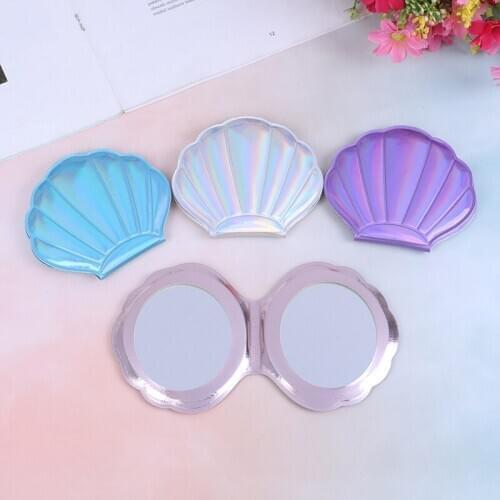 Shell Compact Mirror Makeup Mirror Portable PU Leather 1:2 Magnifier Make Up Mirrors Girls 2-Face Pocket Cosmetics Mirror 1PCS