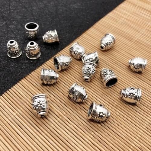 10pcs End Tip Tassel Caps Beads Necklace Round Leather Cord Crimps End Caps Fastener for Jewelry Making DIY Supplies 10x10x11mm