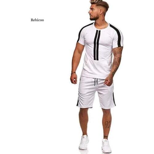 Summer Men T Shirt + Shorts Sports Suit Casual Tracksuit Fitness Clothes Jogging Training Suit Football Running Set Sportswear