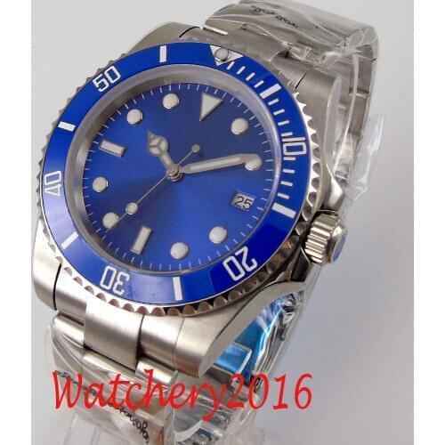 40mm Bliger Blue Dial Luminous Ceramic Rotating Bezel Sapphire Glass NH35 Date Automatic Mens Watch