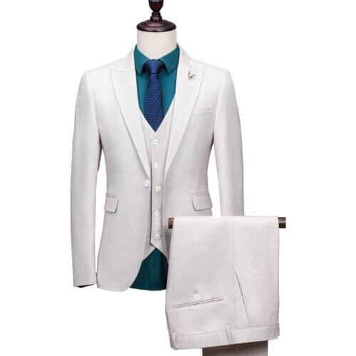 Mens 3 Pieces Formal Suits Shawl Lapel Blazer Tuxedos Suits For Wedding (Blazer+Vest+Pants)