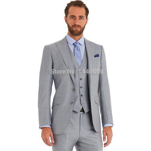 2016 New Fashion Light Grey Mens Tuxedo Groom Wedding Suits Two buttons Mens Formal Business Suit Custom Made 3 Pieces
