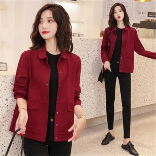 2021 Spring And Autumn New Womens Coat Versatile Simple And Fashionable Pure Color Slim-fit Short Single-breasted 3XL Jacket