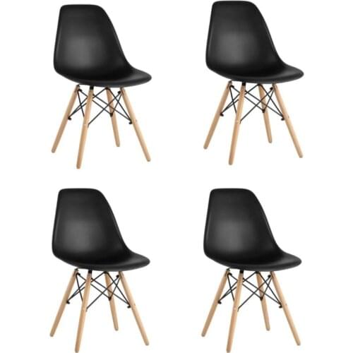 Set of 4 PCS Dining Chair Modern Style Faux Leather Back Padded Chair Stable Wooden Metal Feet Kitchen Furniture 46x49x83 cm