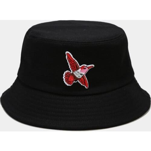 Solid Color Candy Color Red Bird Embroidery Bucket Cap Girl College Style Simple Korean Style Fisherman Hat