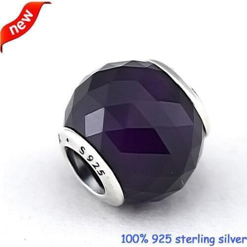 Fits Pandora Bracelets Geometric Facets Silver Beads with Purple Crystal 100% 925 Sterling Silver Charms DIY Wholesale P5011F