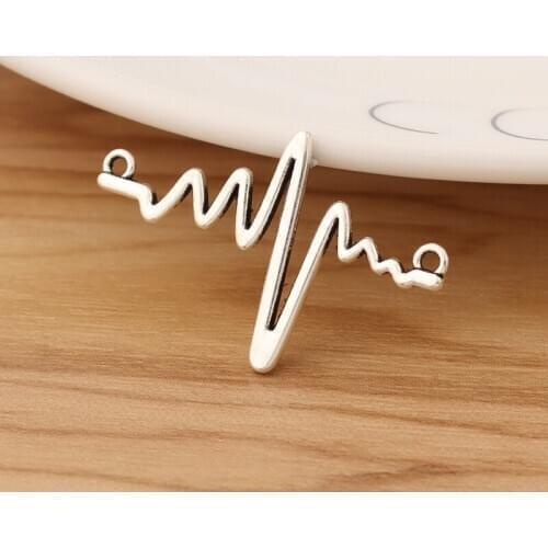 30 Pieces Tibetan Silver Heartbeat ECG Pulse Connector Charms Pendants for Bracelet Necklace Jewellery Making 36x23mm