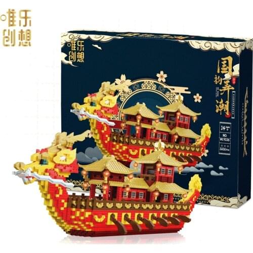 Luxury Chinese Character 3236PCS YZ Mini Blocks Architecture Dragon Boat Model Kids Toys Children Gifts Holiday Present 9136