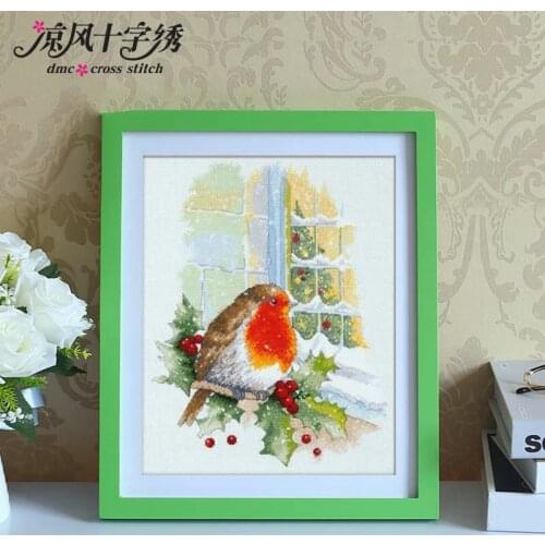 Christmas window birdcross stitch kit DMC brand thread animal dog count canvas fabric embroidery handmade needlework