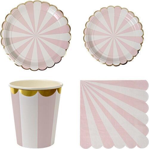Pink Green Purple Gold Foil Beverage Paper Party Cups Straws Dinner Plates Napkins Striped Cocktail Party Supply Tableware