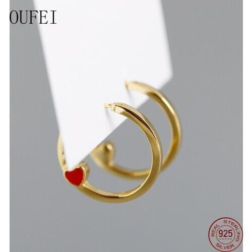 OUFEI 100% 925 Sterling Silver Hoop Earrings Minimalist Small Earring For Women Simple Heart Earrings Fashion 925 Silver Jewelry