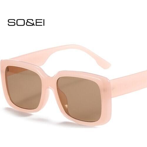 SO&EI Retro Square Sunglasses Jelly Pink Eyewear Fashion Men Leopard Tea Shades UV400 Sun Glasses
