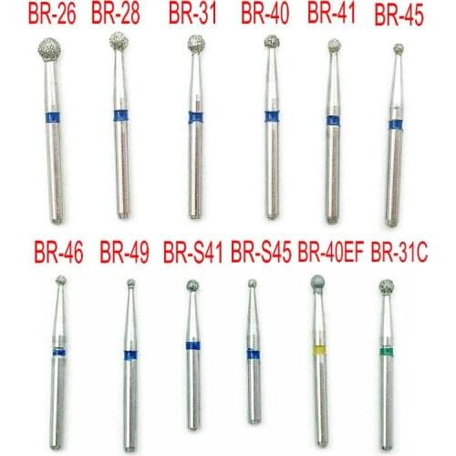 100pcs/10 boxes Dental High Speed Burs Diamond Polishing BR SERIES 1.6mm Dental Diamond Burs 12 Types for Optional