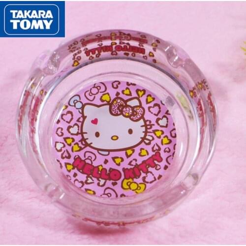 TAKARA TOMY HelloKitty Cartoon Creative Personality Cute Transparent Household Crystal Glass Ashtray