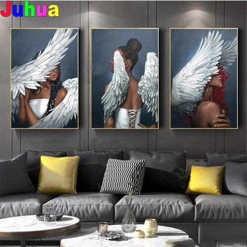 Triptych Full square diamond painting Angel Black Beauty Angel Wing diamond embroidery 5D rhinestone mosaic diamond inlaid patte