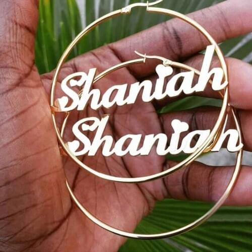 V Attract Custom Jewelry Personalized Name Large Earrings For Women Hiphop Brincos Stainless Steel Big Circle Round Bijoux Aros