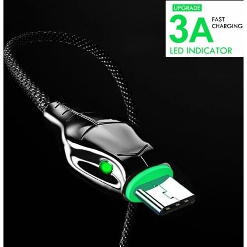 3A Fast Charger Black Mamba LED Indicator Micro USB Cable Usb Type C Charger Cord for Samsung Huawei Usb C Cable for Xiaomi