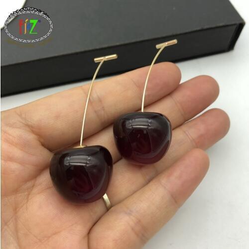 F.J4Z Hot Vivid Cherry Earrings for Women Popular Realistic Resin Acrylic Cherry Piercing Earring DropShipping Wholesale