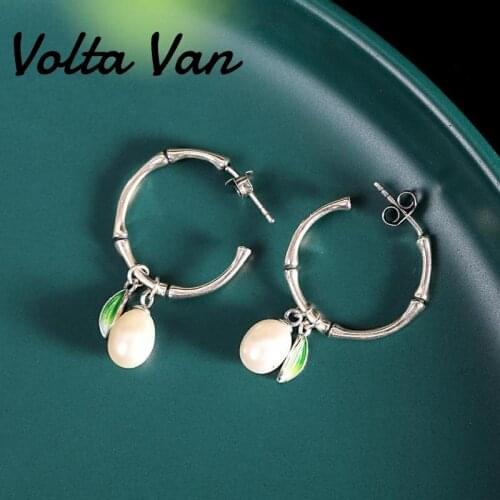 Volta Van Hoop Earrings Pendientes Plata 925 Sterling Silver Freshwater Pearls Fine Jewelry 2021 New Concise Bamboo Earrings