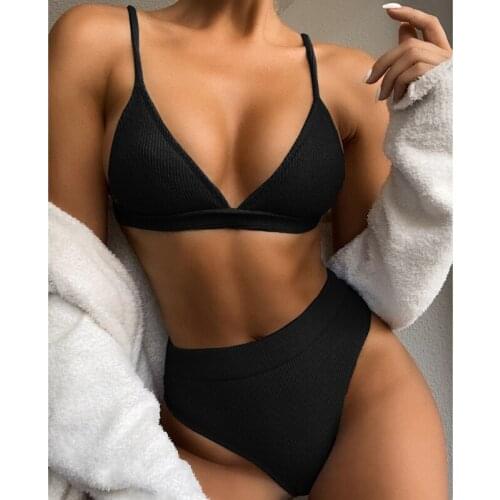 2021 New Push Up Bikini Set Women High Waist Swimwear Ribbed Biquini Bathing Suits Brazilian Bikinis Bathers Ladies Swimsuits