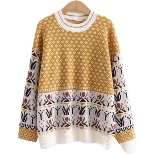 Floral Jacquard Chic Knit Pullover Sweater Women 2021 Winter Sweet Style Full Sleeve O-neck Girly Basic Daily Jumpers Tops
