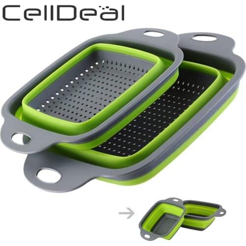 2 size Foldable Fruit Vegetable Washing Basket Strainer Portable Silicone Colander Collapsible Drainer With Handle Kitchen Tools