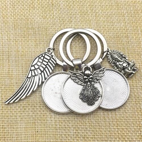 2pcs Flower Cabochon Base Fit Round 25mm Dia Angel Wings Charm Diy Keychain Zinc Alloy Key Rings Jewelry Finding Diy Making