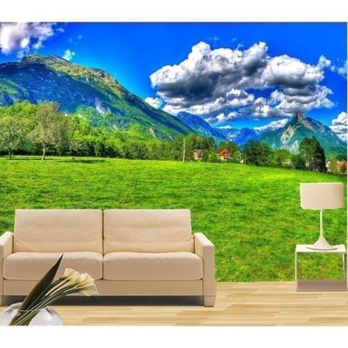 Custom 3D Beautiful blue sky and white clouds grassland Nature papel de parede,living room TV wall bedroom wallpaper