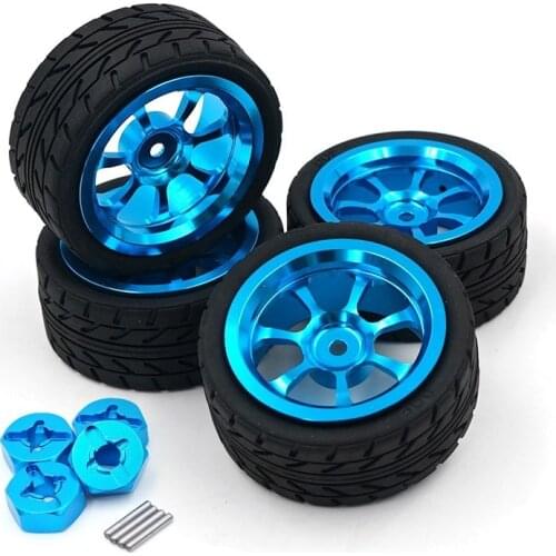 4Pcs Alloy Rims Tires Wheels & Hexagon Adapter for 1/18 Wltoys A949 A959 A969 A979 RC Car Upgrade Parts