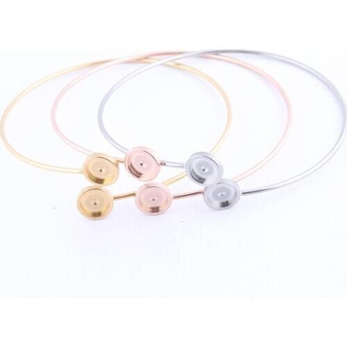 5pcs Fit 8mm Cabochon Bracelet Setting Blanks Stainless Steel rose gold Wire Bangles Base Bezels diy Jewelry Making