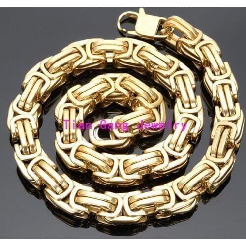 7"-40" Choose High Polished 316L Stainless Steel 15MM Gold Byzantine Chain Necklace Heavy New Mens Jewelry