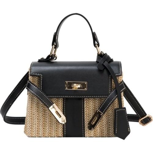 Aaby 2021 New Arrival Summer Saddle Crossbody Bag For Women High Quality Straw Beach Handbag Shoulder PU Handle Strap Brand Lock