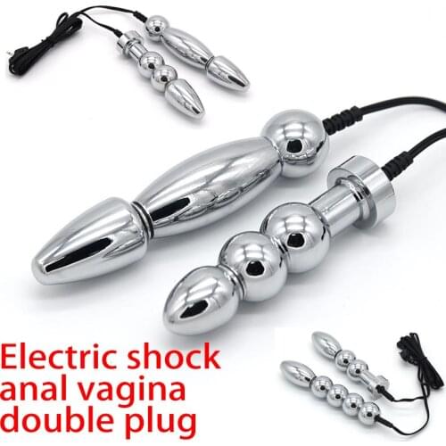 Bipolar Electric Shock Anal Plug Electrosex Anal Vagina Double Plug E-Stim Electricity Accessories Prostate Massage SM Sex Toys