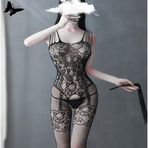 Black Flowers Bodystocking Women Stocking Sexy lingerie Erotic Intimates fishnet Female Hot Lace Top Thigh Underwear Sleepwear