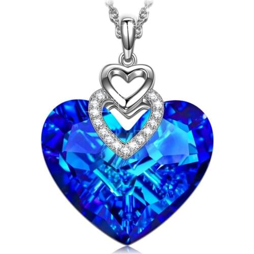 Bule Heart Shaped Pendant Neckace Jewelry Luxury Crystals Temperament for Women Party Gifts