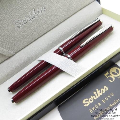 Scrikss 33 Burgundy Fountain Pen + Roller Pen Set | Scrikss Vintage | İsme Special Pen | Gift Pen