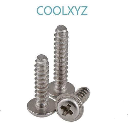 CoolXYZ Stainless Steel Cross Round Head With Pad Flat Tail Self Tapping Screws Philips Pan Head Flat End screw M2M2.6M3M4 10pcs