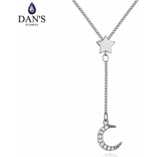 DANS Element Brand Hot Sale 4 Colors Real Austrian Crystals Fashion Star Moon Pendant Necklace for Women Valentine Gift 127159