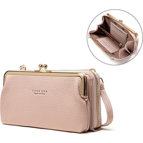 Womens bag Ladies New One-Shoulder Messenger Wallet Litchi Pattern Long Diagonal Bag Multifunctional Mobile Phone Bag Clutch