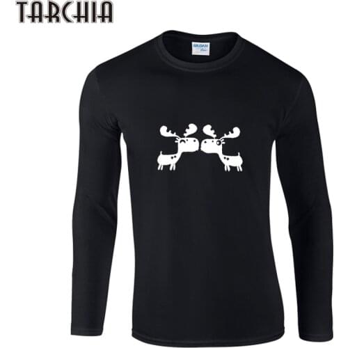 TARCHIA Male Casual Long Size Men T Shirt Hip Hop Brand New Clothing Tops StreetWear T-shirt Deer Print Long Sleeve Tshirt